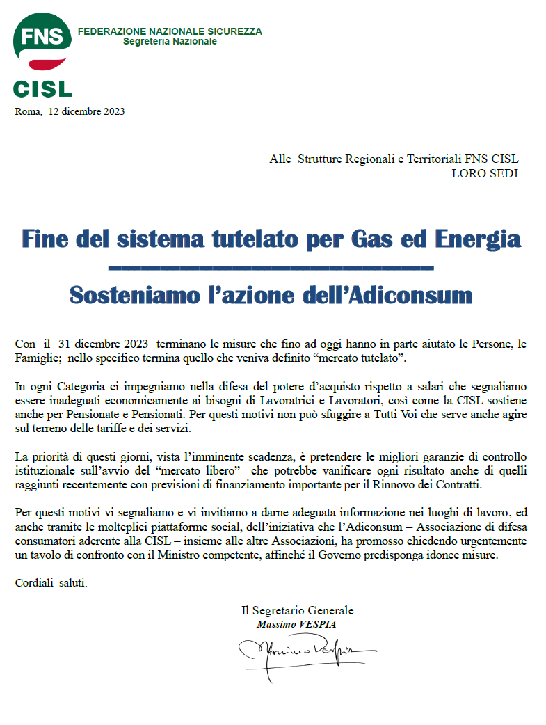 Fine del sistema tutelato per Gas ed Energia - Sosteniamo l’azione dell’Adiconsum