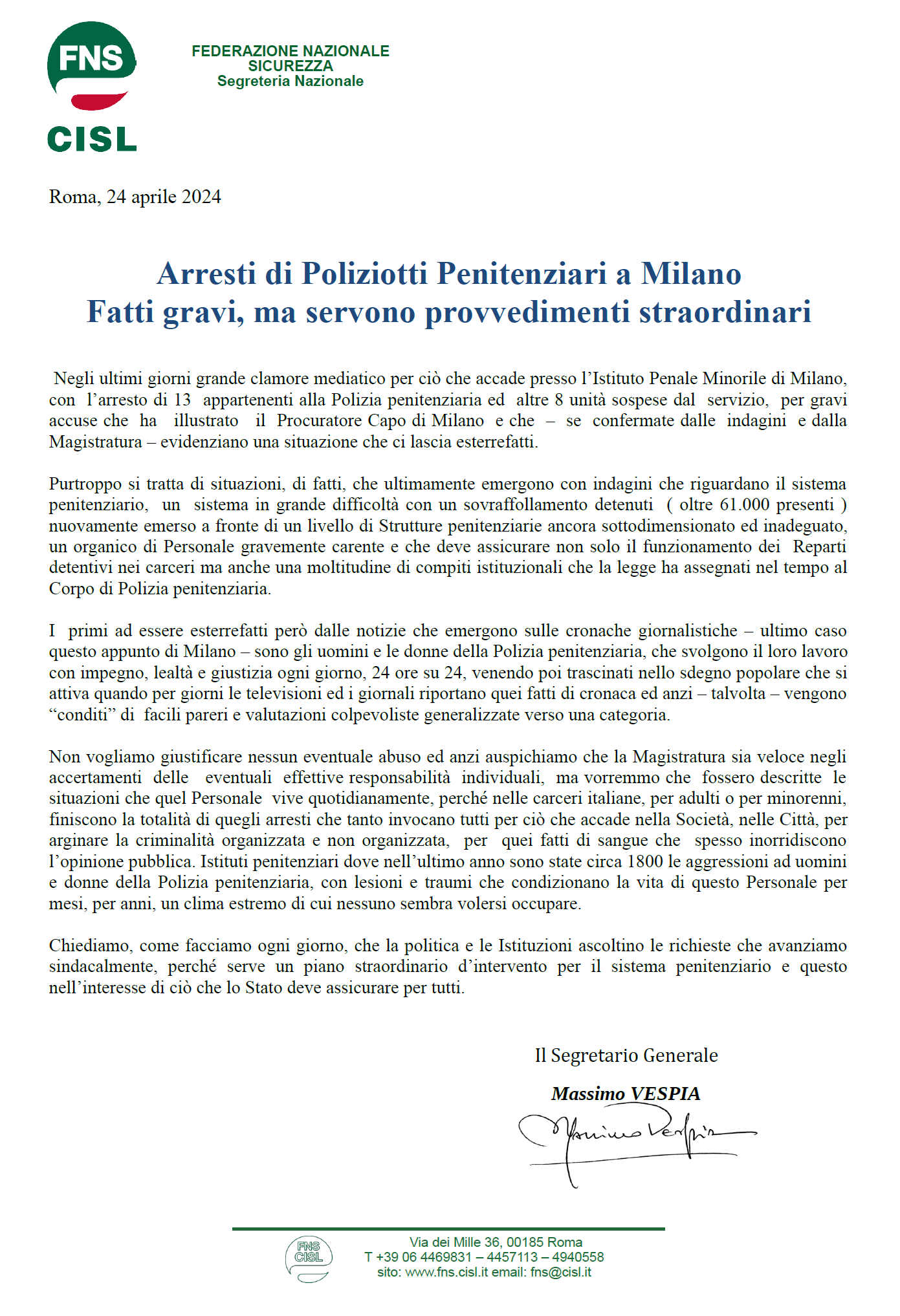 Arresti di Poliziotti Penitenziari a Milano Fatti gravi, ma servono provvedimenti straordinari