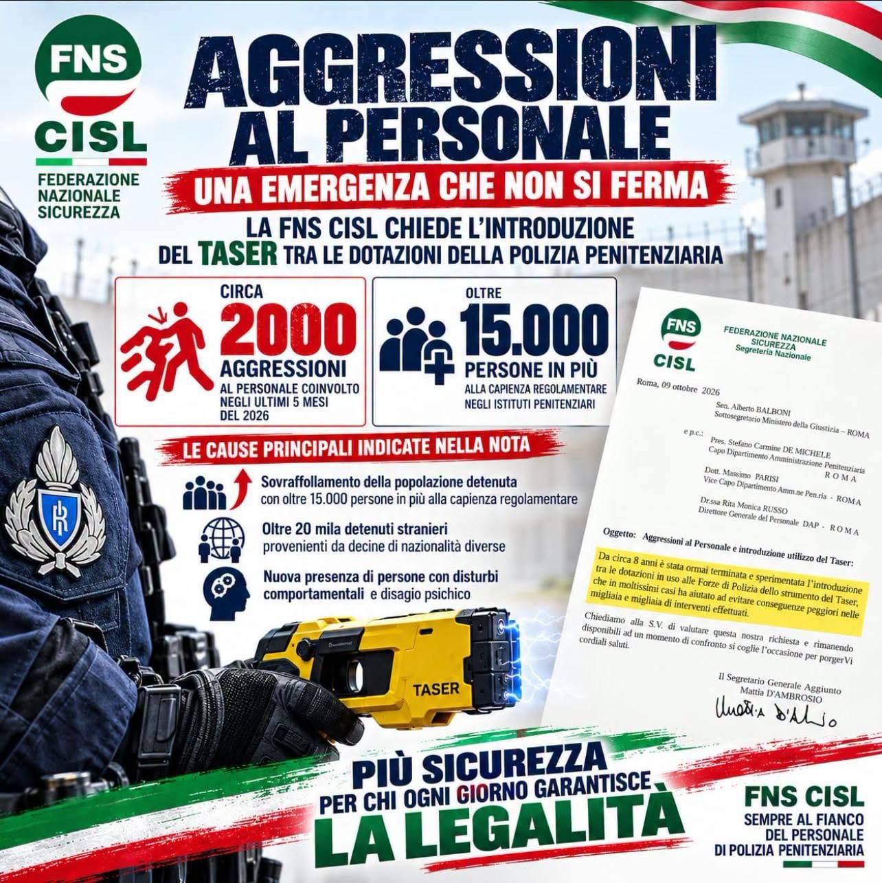 Aggressioni alla Polizia Penitenziaria ed uso Taser
