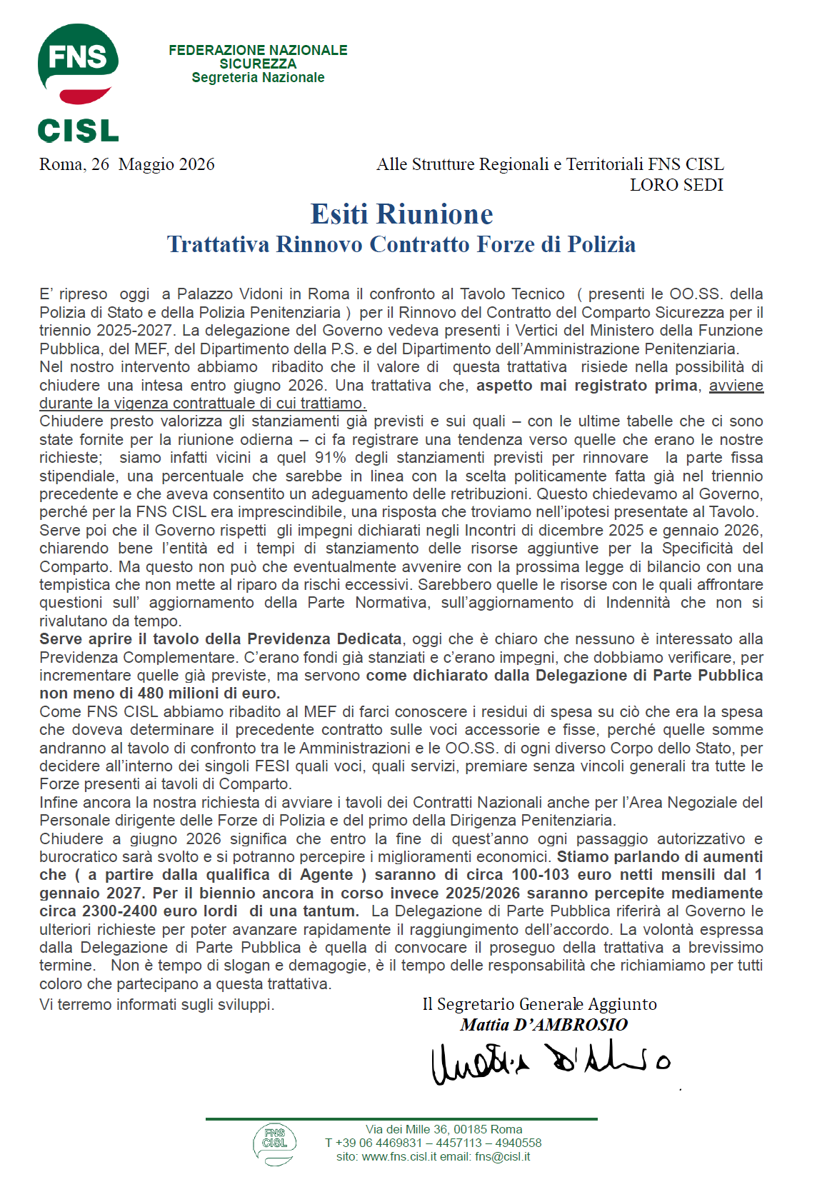 Esiti Riunione Trattativa Rinnovo Contratto Forze di Polizia